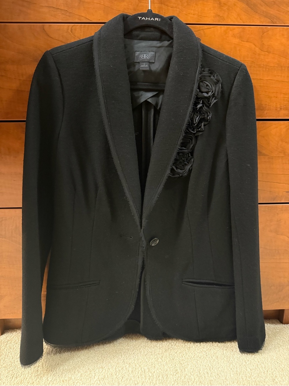 Banana Republic Black Shawl Collar Blazer with Floral Appliqué